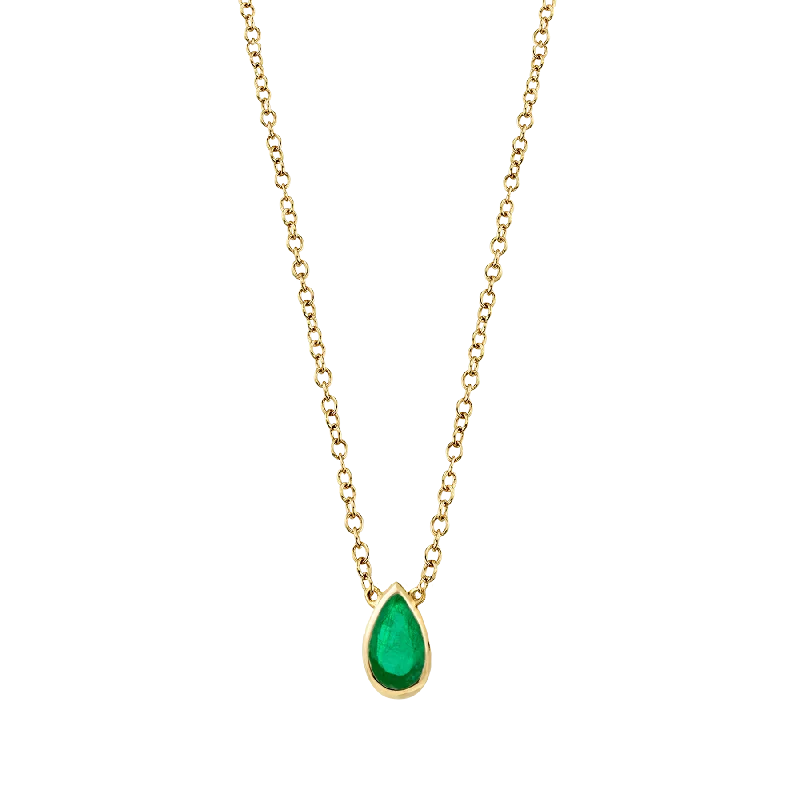 Necklaces Hold Guide-Teardrop Necklace - Emerald / 14k Yellow Gold