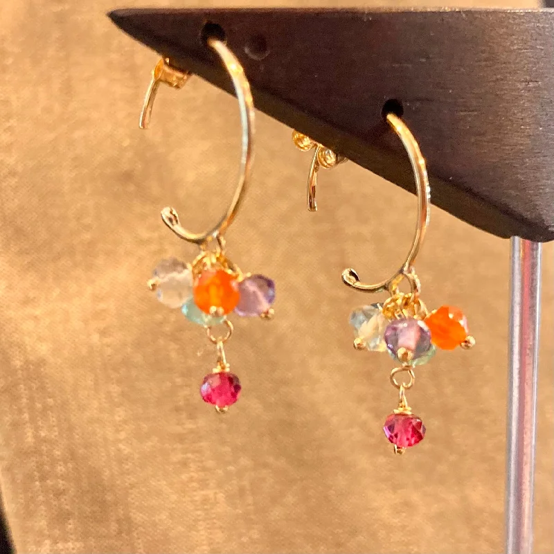 Earrings For Team Glow-Rainbow Dangle 18K Gold Hoop Earrings