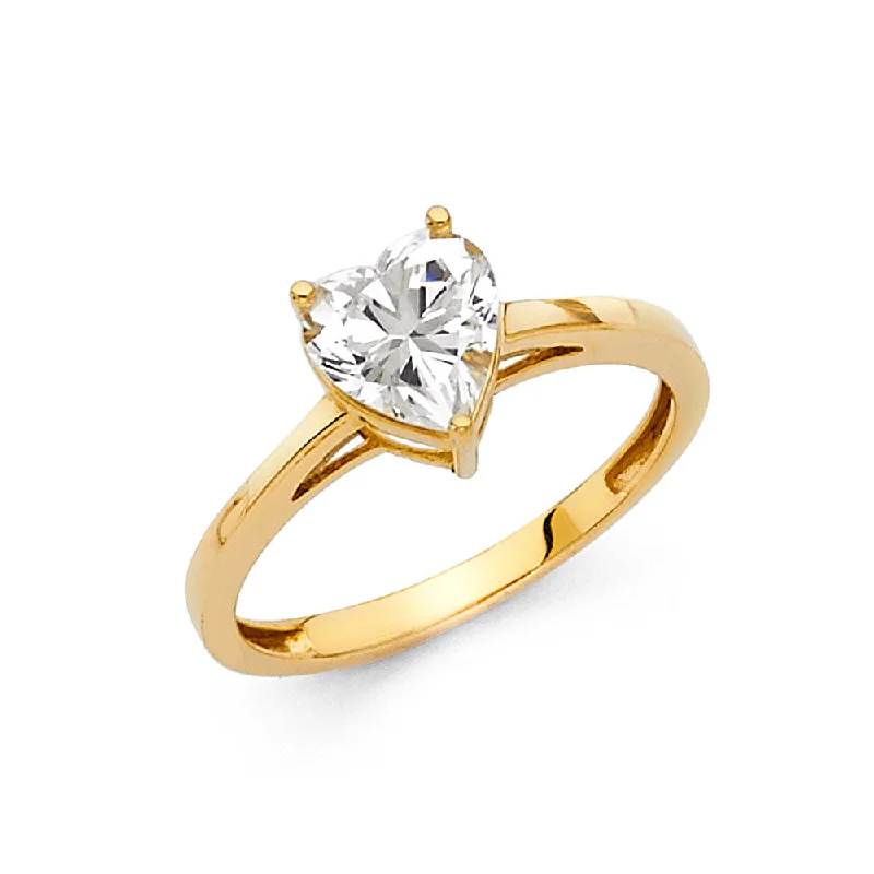 Rings Spark Reviews-14K Solid Gold Heart Cut CZ Solitaire Engagement Wedding Ring