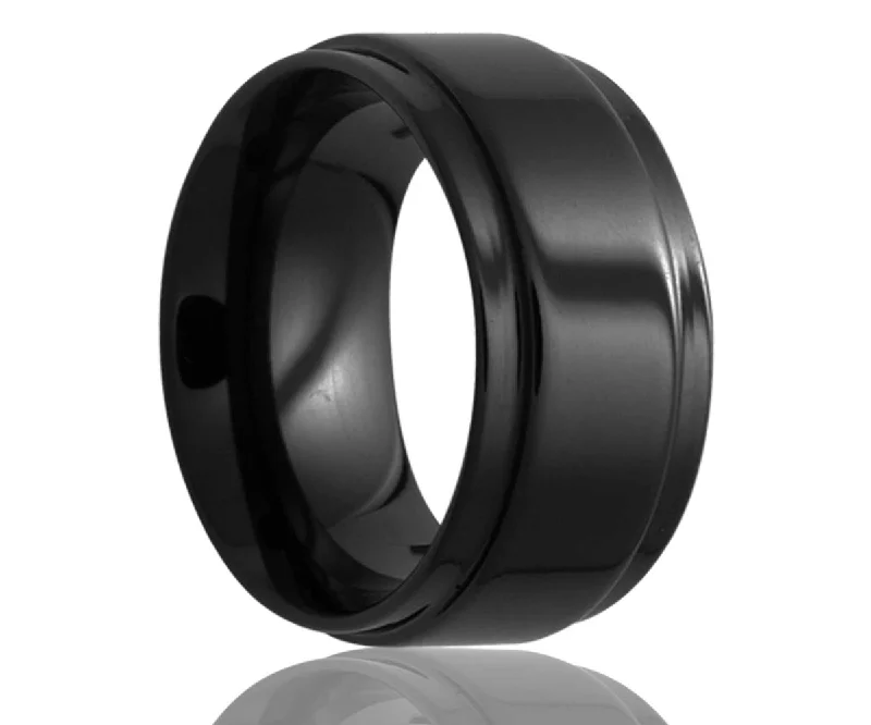 Rings Aura Rules-Black Step Edge Ceramic Ring