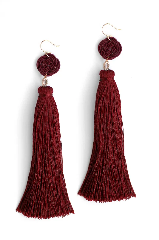 Best Snag Earrings-Long Tassel Drop Earrings - Red