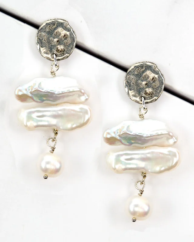 Earrings Maker Insights-Hammered Post Top Freshwater Stick Pearl Earrings ER612