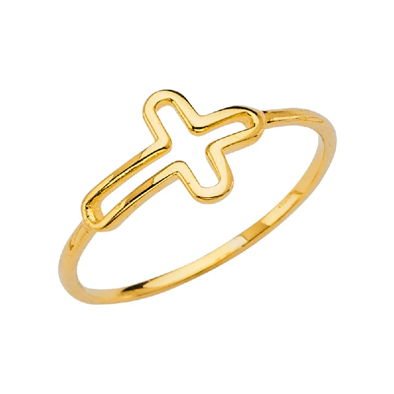 Best Glow Rings-14K Solid Gold Simple & Plain Open Cross Stackable Band Ring