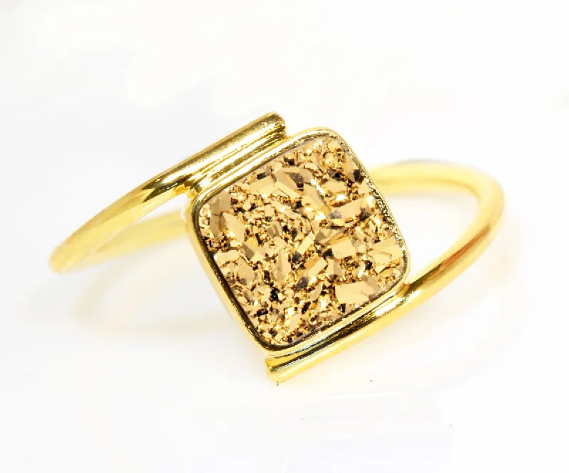 Soft Rings For Grace-Bypass Square 18k Gold Druzy Ring