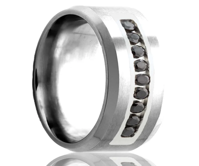 Rings For Bold Nights-Cobalt Black Diamond & Palladium Inlay Ring