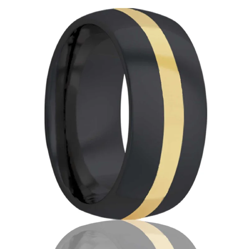 Rings For Maverick Minds-Dome Zirconium Band with a Yellow Gold Inlay Ring