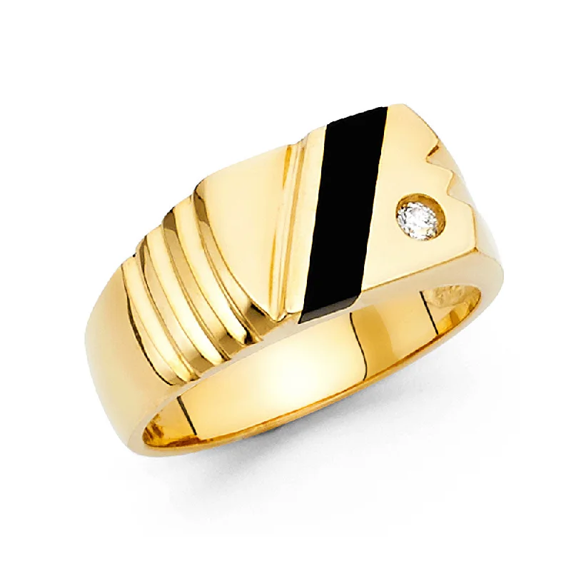 Rings With Electric Hues-14K Solid Gold 10MM Black Onyx Men's Ring