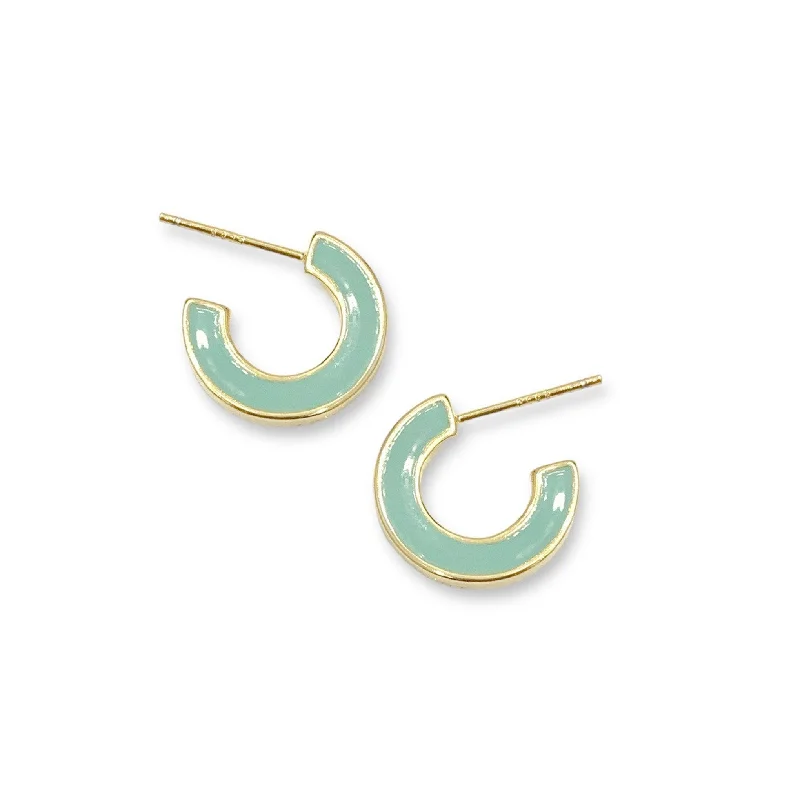 Earrings Slash Deals-Retro Gold Mint Enamel Huggie Hoop Earrings