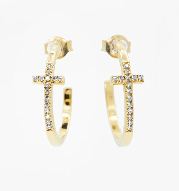 Earrings Rate Hints-Cross Pave Hoop Earrings