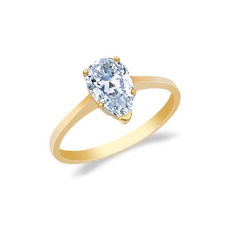 Rings For Billowy Layers-14K Gold  1 Ct. Pear Cut CZ Wedding Engagement Ring