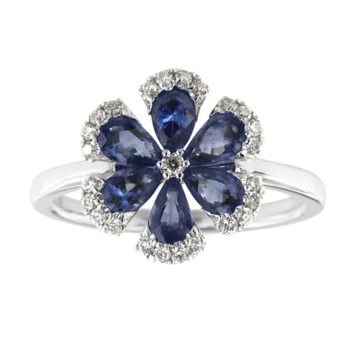 Low Forge Rings-Sapphire and Diamond Flower Ring