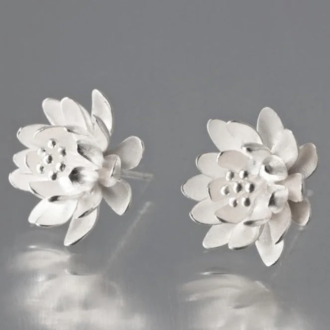 Ideal Earrings For Quick Fits-Water Lily Sterling Silver Post Earrings