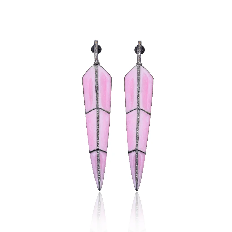 Earrings For Tribal Looks-Pearl Rose Enamel Feather Earrings