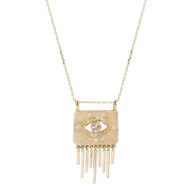 Necklaces Coat Types-White Sapphire & Diamond Eye Fringe Necklace