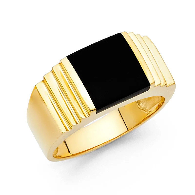 Rings With Gradient Tints-14K Solid Gold 10MM Black Onyx Men's Ring