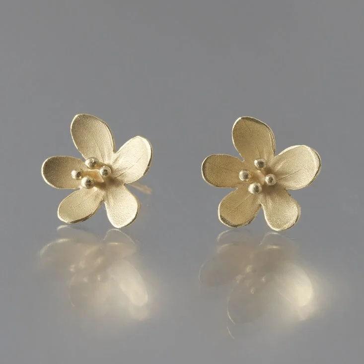 Long Stay Earrings-Apple Blossom 18K Gold Post Earrings