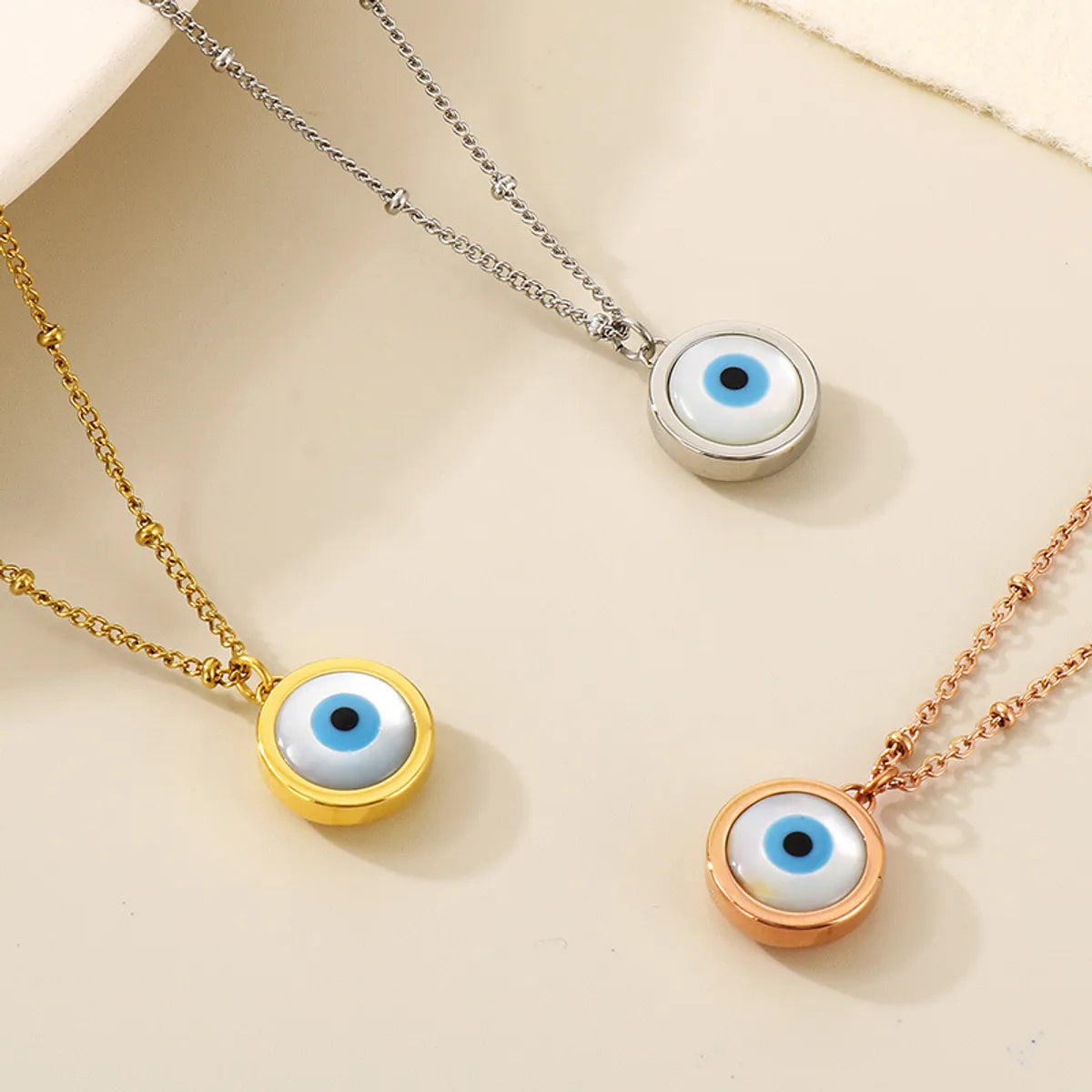 Necklaces For Snug Fit-Classic Style Devil's Eye Titanium Steel Plating Inlay Shell 18k Gold Plated Pendant Necklace