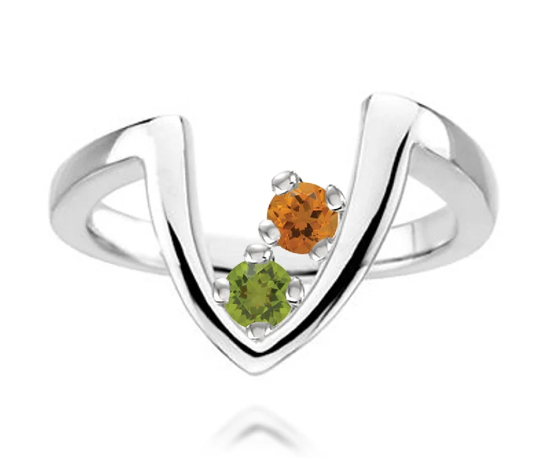 Rings Style Sagas-V-Shaped Modern Mothers Birthstone Family Silver Ring