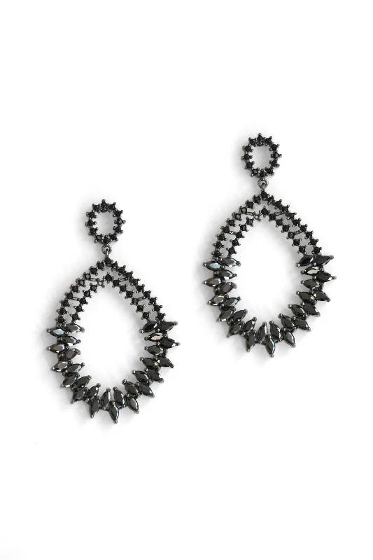 Earrings For Ear Cuffs-Crystal Encrusted Drop Earrings - Black