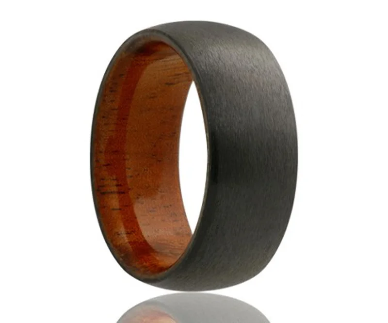 Mighty Rings For Dominant Style-Black Zirconium Koa Wood Inlay Ring