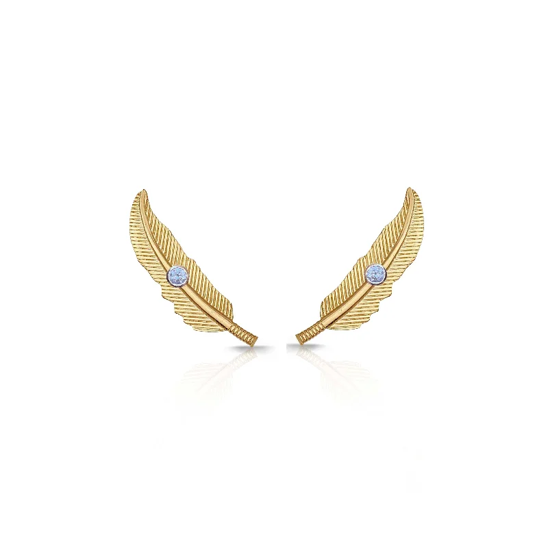 Green Form Earrings-14K Gold Feather Ear Crawler