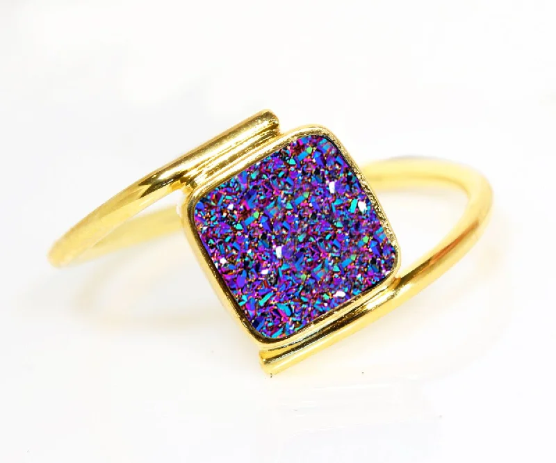 Rings For Light Touch-Bypass Square Purple Rainbow Druzy 14k Ring