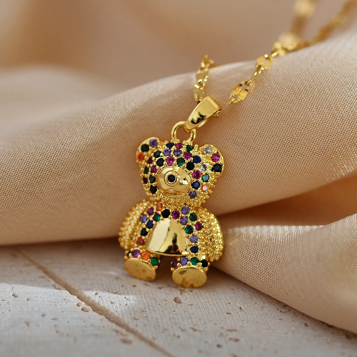 Necklaces For Low Spark-Cute Simple Style Bear Titanium Steel Copper Plating Inlay Zircon Gold Plated Pendant Necklace