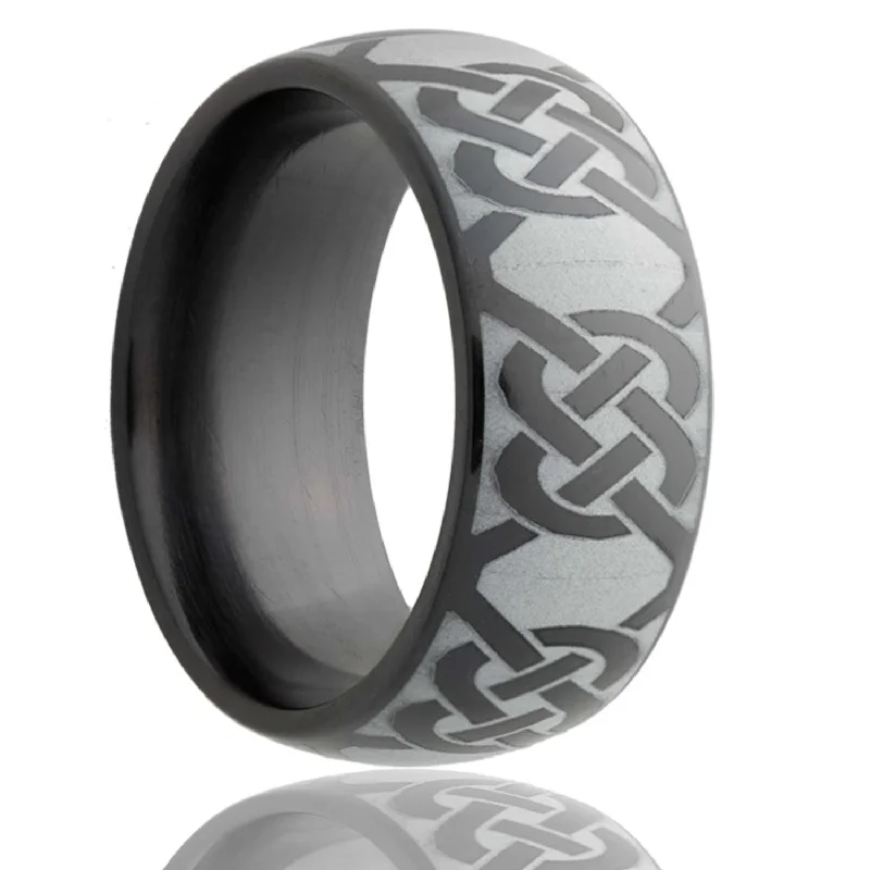 Rings For Wet Gleam-Dome Zirconium Band with a Laser Pattern Ring