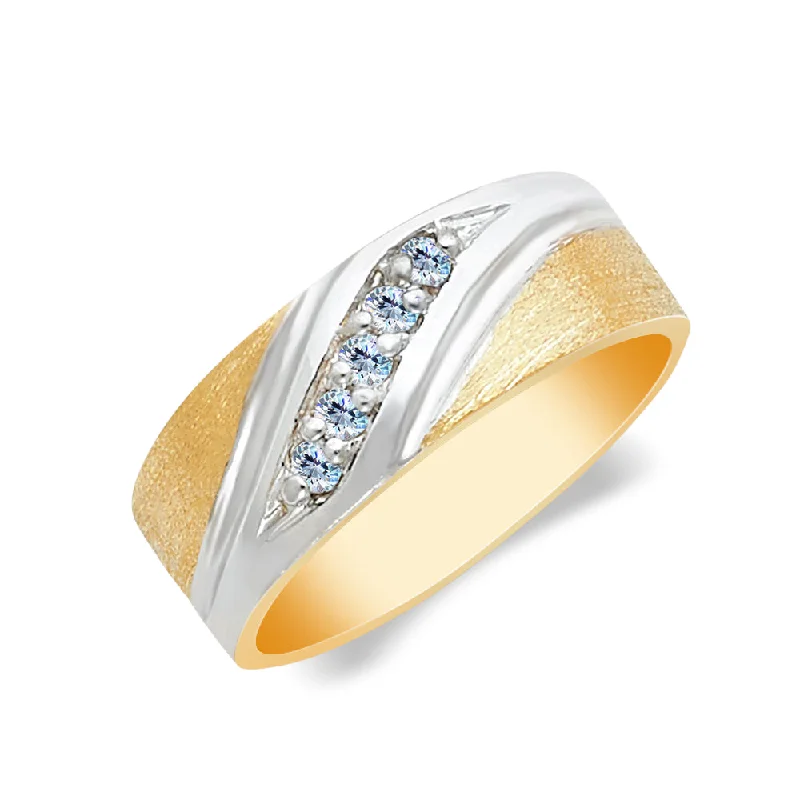 Rings For Keepsake Gifts-14K Solid Gold CZ Men's Wedding Band