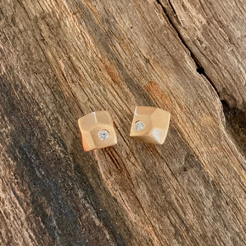 Earrings For Mild Pop-14K Faceted Pebble with Offset Diamond Post Earrings