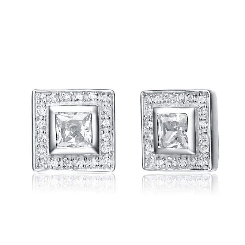 Earrings Flair Tutorial-Cubic Zirconia Sterling Silver Rhodium Plated Square Shape Earrings