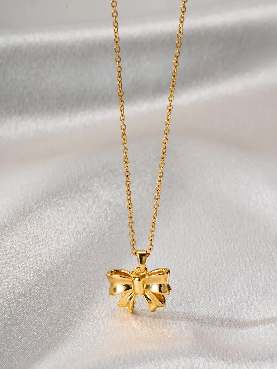 Necklaces For Hip Women-Sweet Simple Style Bow Knot Stainless Steel 18k Gold Plated Pendant Necklace