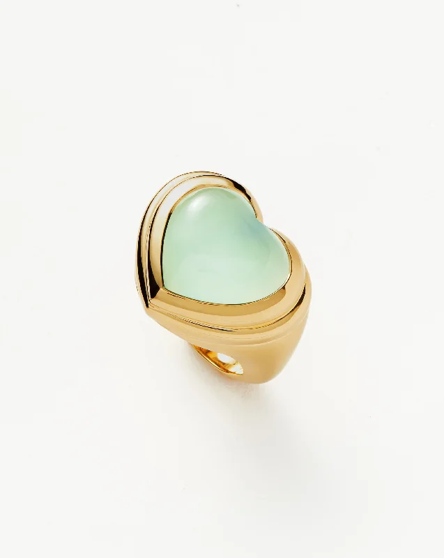 Rings For Satin Metals-Jelly Heart Gemstone Ring | 18ct Gold Plated/Aqua Chalcedony