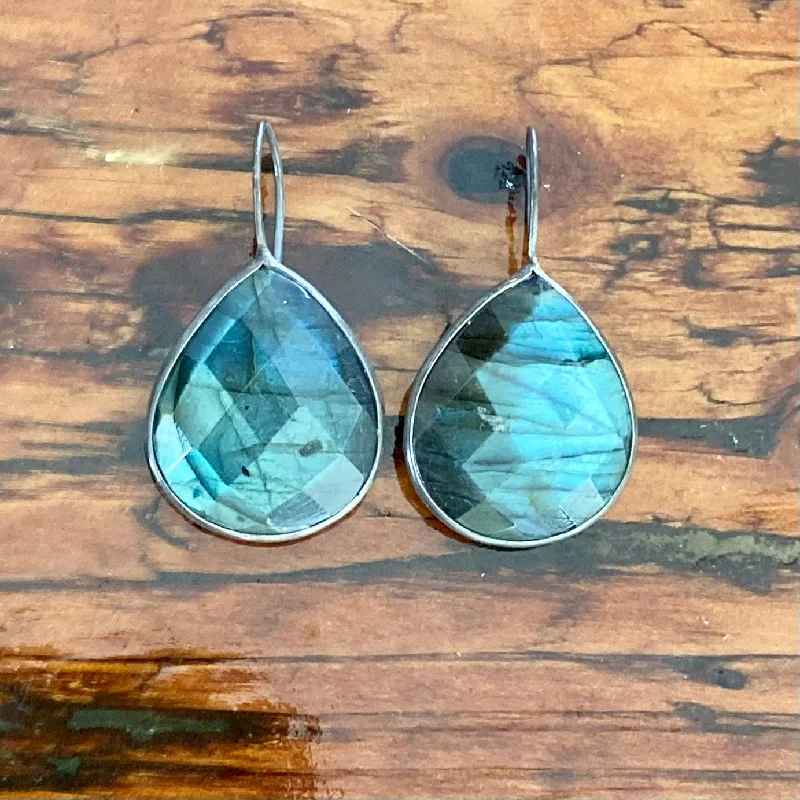 Earrings For Active Lives-Faceted Teardrop Labradorite Earrings