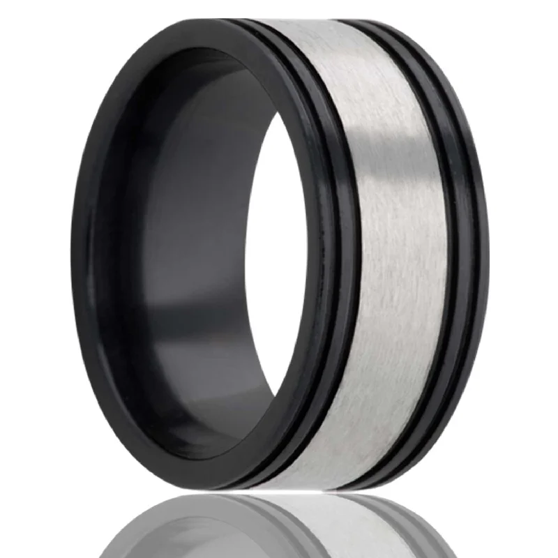 Rings Aura Rules-Flat Zirconium Ring with Four Grooves