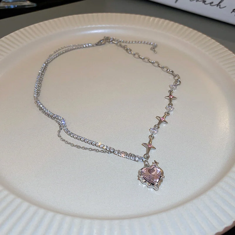 14# Necklace-Pink Diamond Love Heart