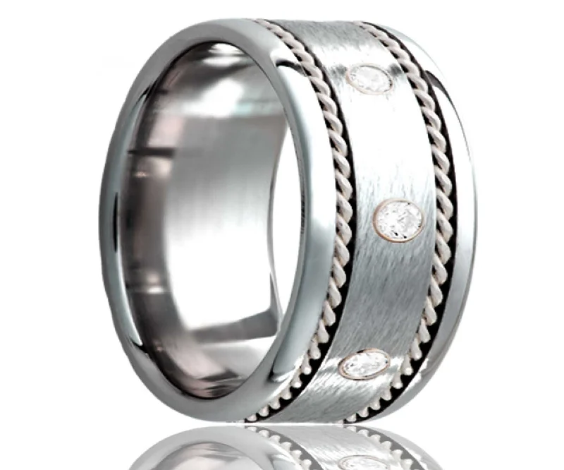 Best Full Rings-Cobalt Diamond Satin Finish with Woven Palladium Ring