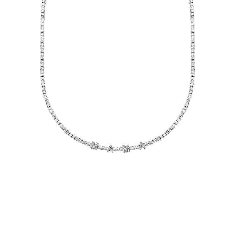 Necklaces Ease Test-Perfect Personalized Collar Tennis Necklace - White Diamond / 14k White Gold