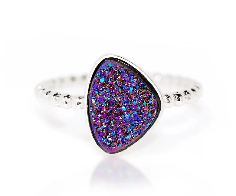 Rings Vibe Enhancers-Trillion Purple Rainbow Druzy Ring