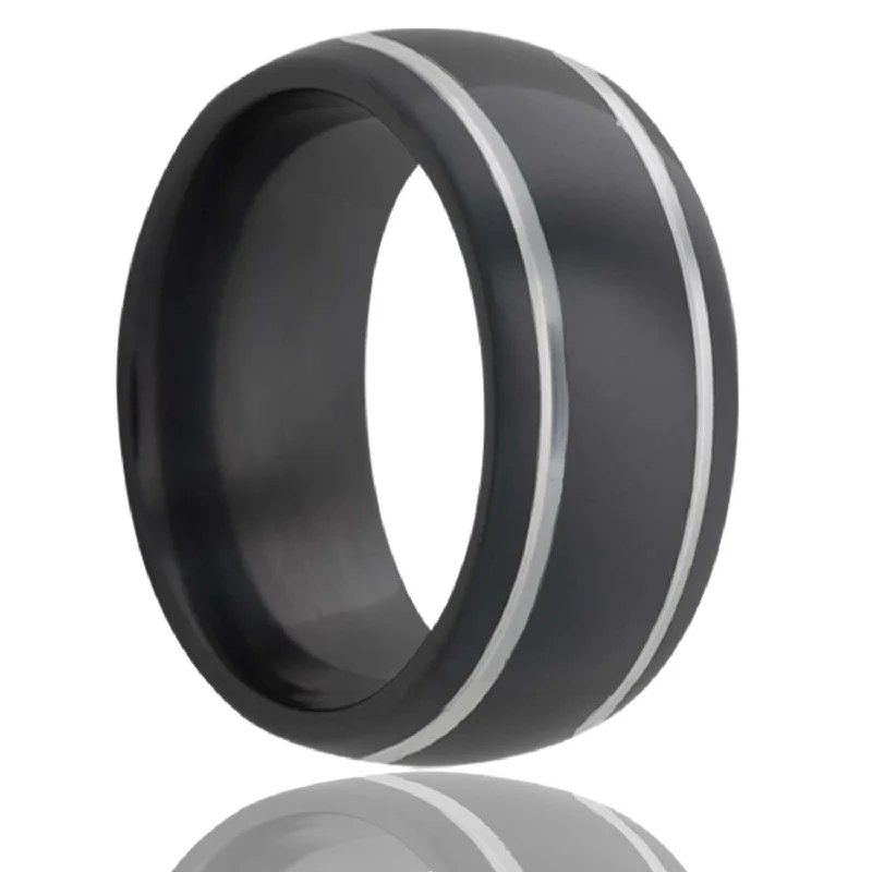 Rings For Tough Shine-Dome Zirconium Band with Two Grooves Ring