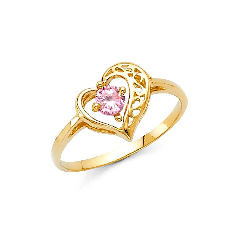 Rings Adornment Ideas-14K Solid Gold Heart Pink CZ Fancy Ring