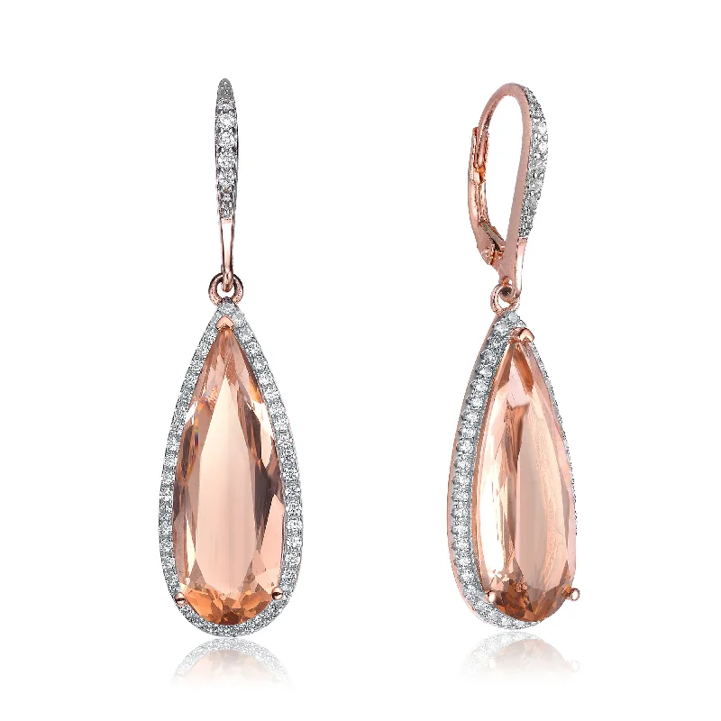 Earrings With Flat Edges-Charlotte Morganite Pear Cubic Zirconia Drop Earrings