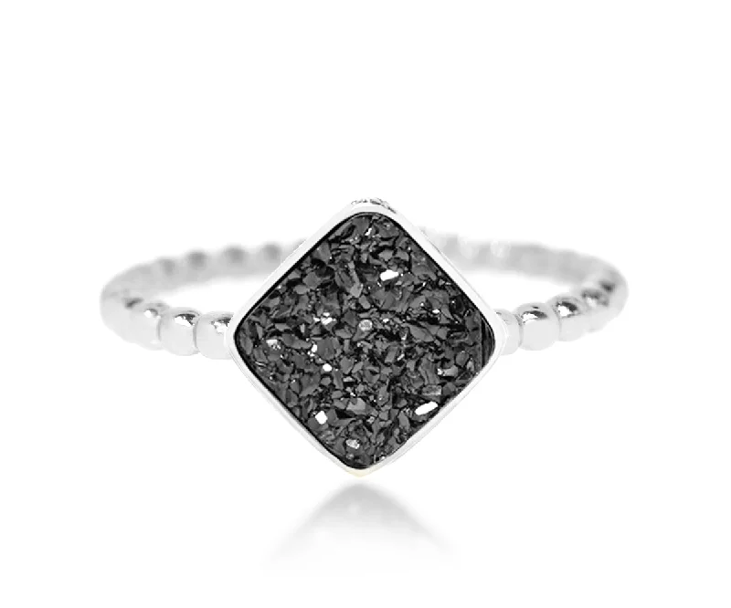 Best Lavish Rings-Small Square Black Druzy Ring