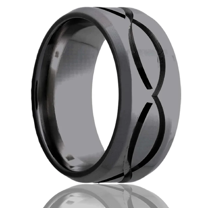 Rings Adornment Ideas-Eternity Weaved Milled Design Black Zirconium Ring