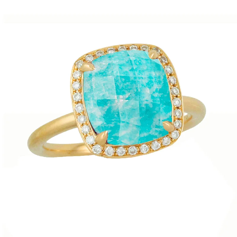 Fiery Rings For Zest-Amazonite and Diamond Ring