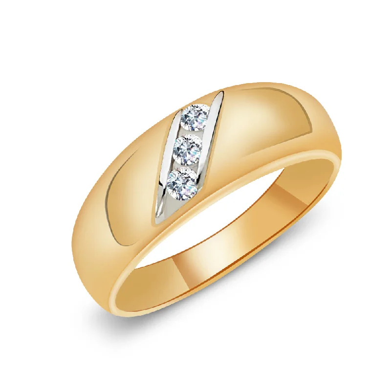 Rings Mount Stability-14K Solid Gold CZ Men's Band Ring