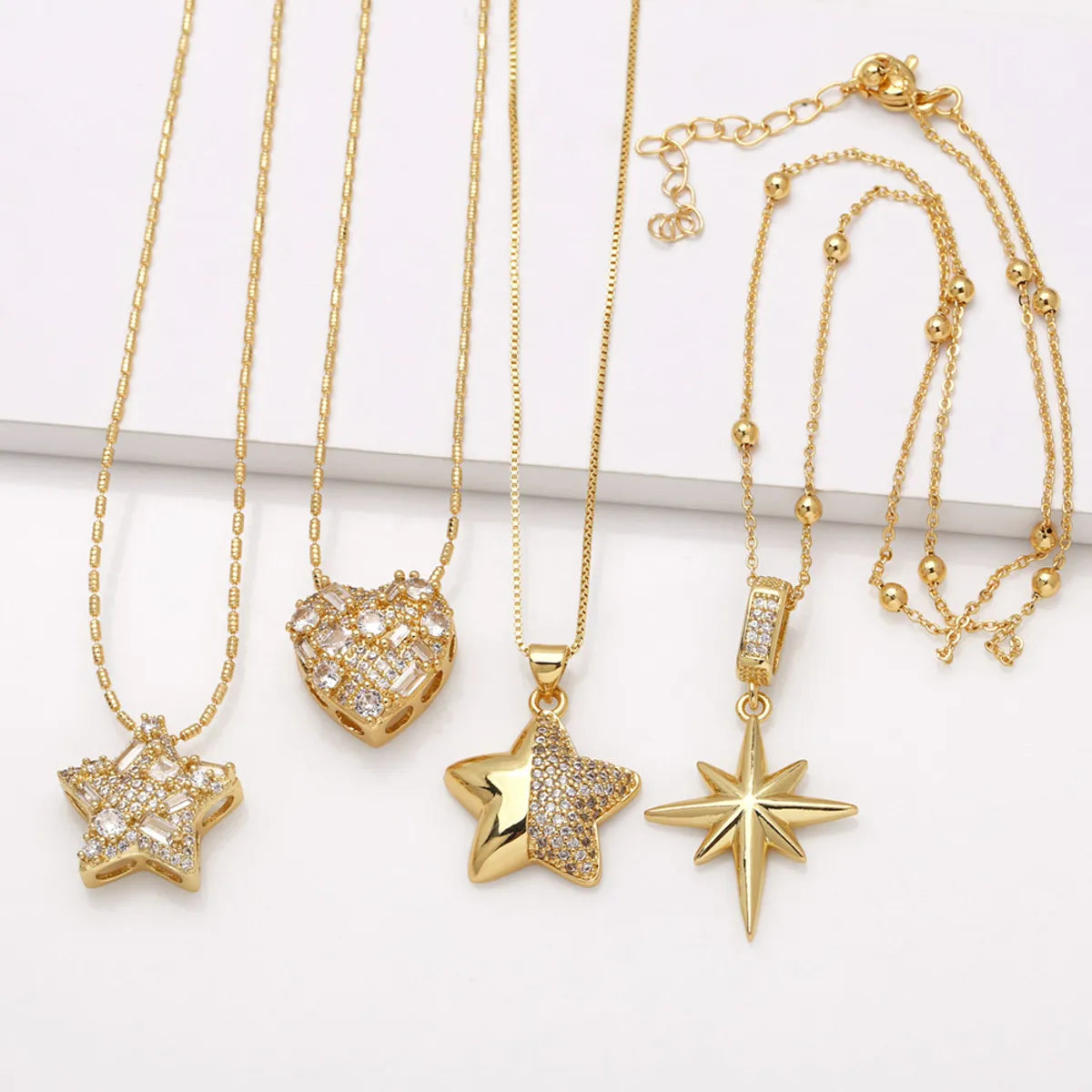 Necklaces For Soft Shine-201 Stainless Steel Copper 18K Gold Plated Modern Style Simple Style Plating Inlay Pentagram Heart Shape Zircon Pendant Necklace