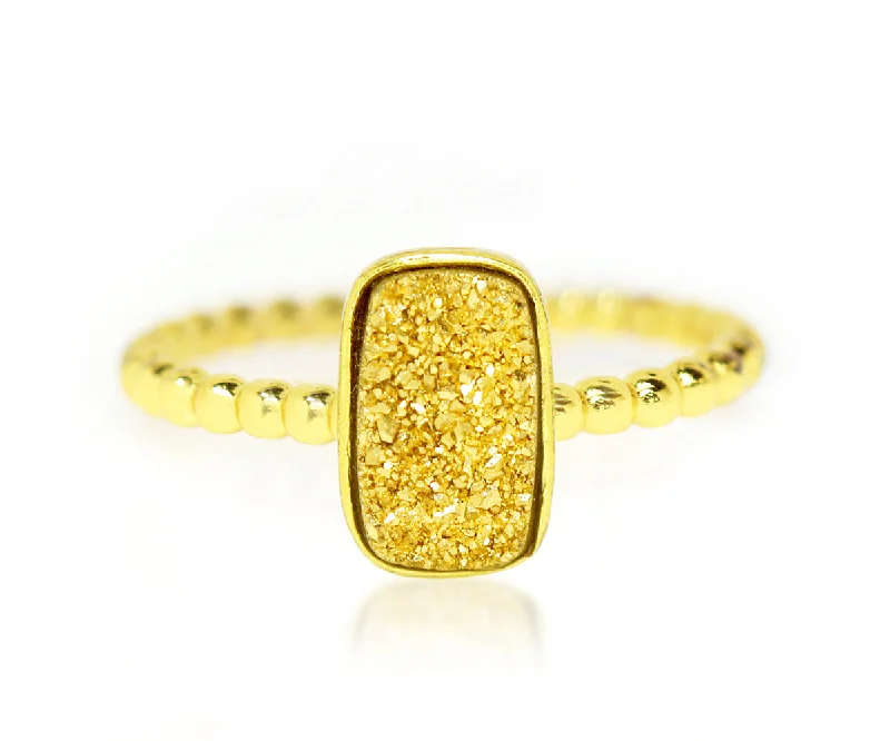 Rings With Emerald Radiance-Vertical Rectangle 18K Gold Druzy Ring