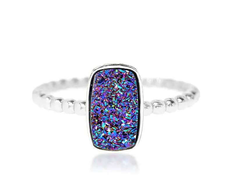 Rings For Hearthside Chats-Vertical Rectangle Purple Rainbow Druzy Ring