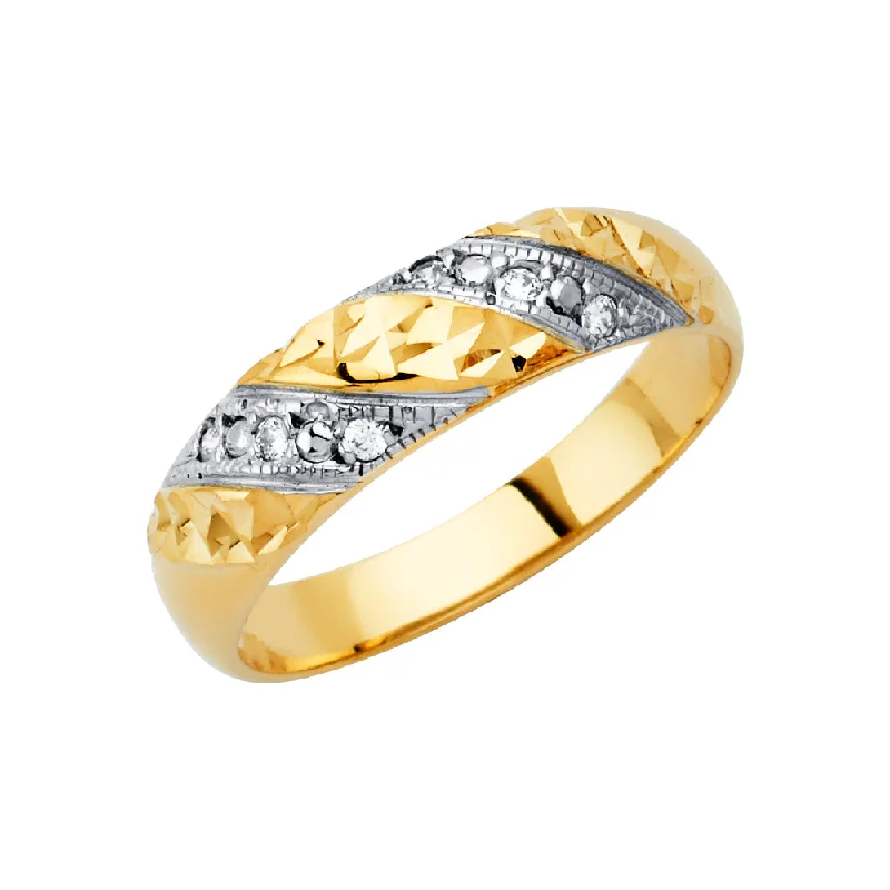 Rings Style Sagas-14K Solid Gold CZ Men's Traditional Wedding Band Ring